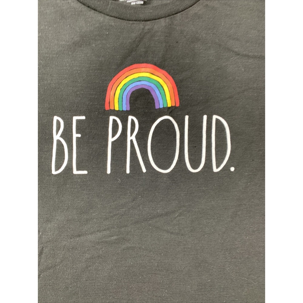 Rae Dunn Be Proud Rainbow Graphic Tee Black Slub T-Shirt Womens Large NEW NWT - Picture 4 of 12
